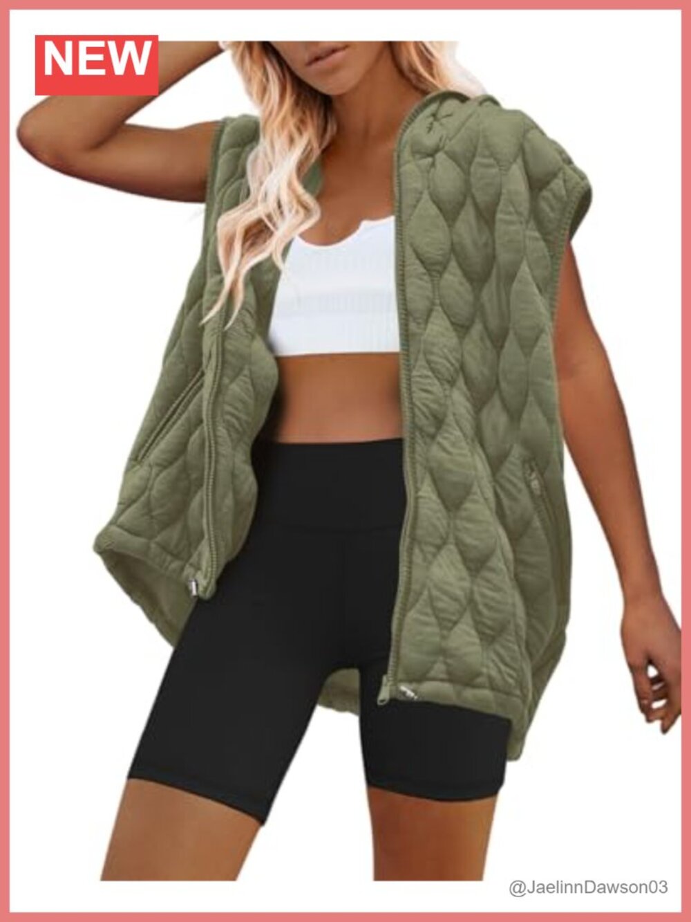 Oversized Quilted Puffer Vest Hooded Zip Up Sleeveless Winter Coat